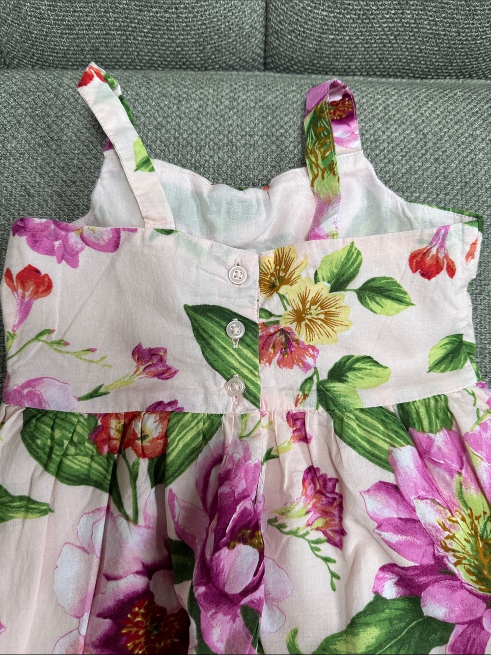 Janie and Jack  Pink Floral Tiered Sundress with Green Leaf Print - Picture 7 of 10
